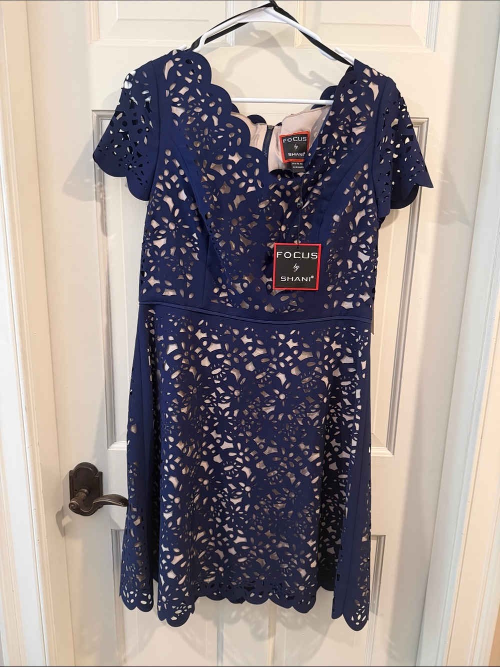 Focus by Shani Navy Laser-Cut Midi Dress